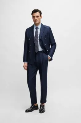 Slim-fit jacket in herringbone virgin wool and linen