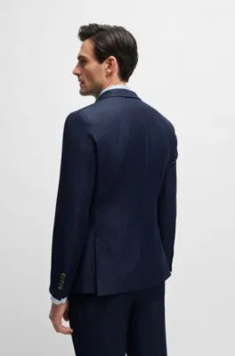 Slim-fit jacket in herringbone virgin wool and linen