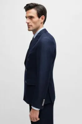 Slim-fit jacket in herringbone virgin wool and linen