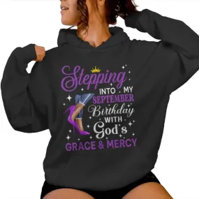 Stepping Into My September Birthday Afro Woman Purple Heels Women Hoodie