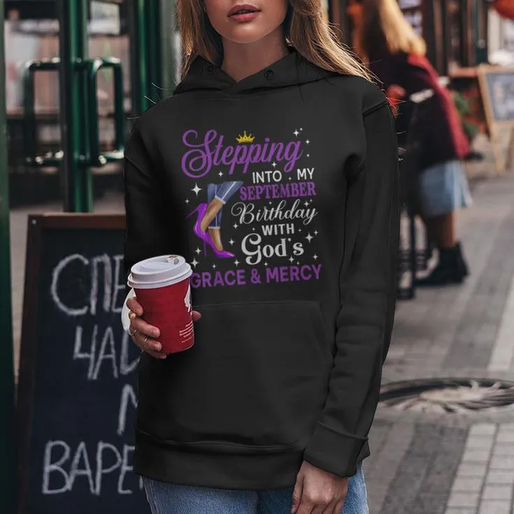 Stepping Into My September Birthday Afro Woman Purple Heels Women Hoodie