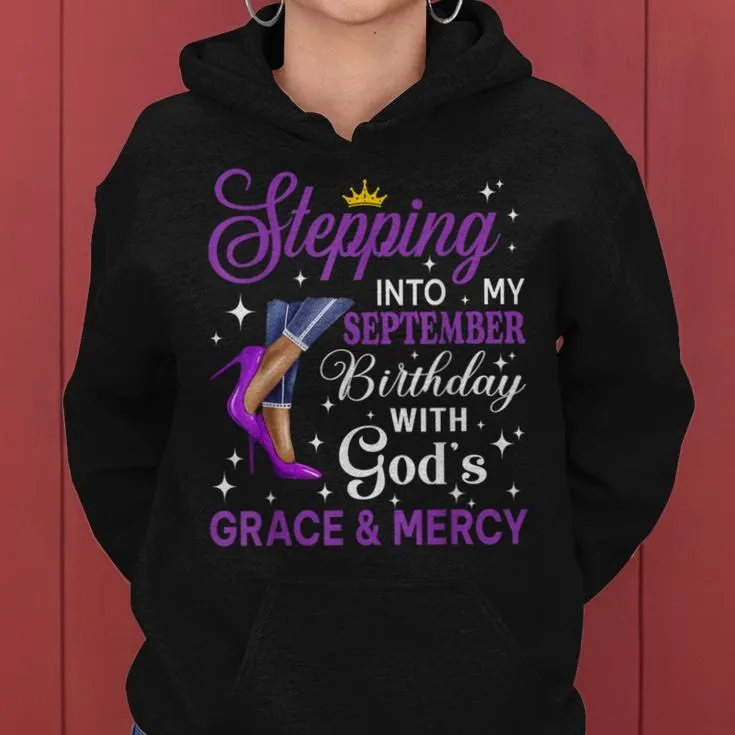 Stepping Into My September Birthday Afro Woman Purple Heels Women Hoodie