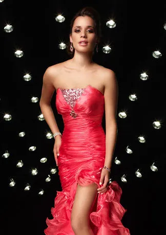 Strapless Ruffle Side Slit Pink Formal Prom Evening Dress HB126A