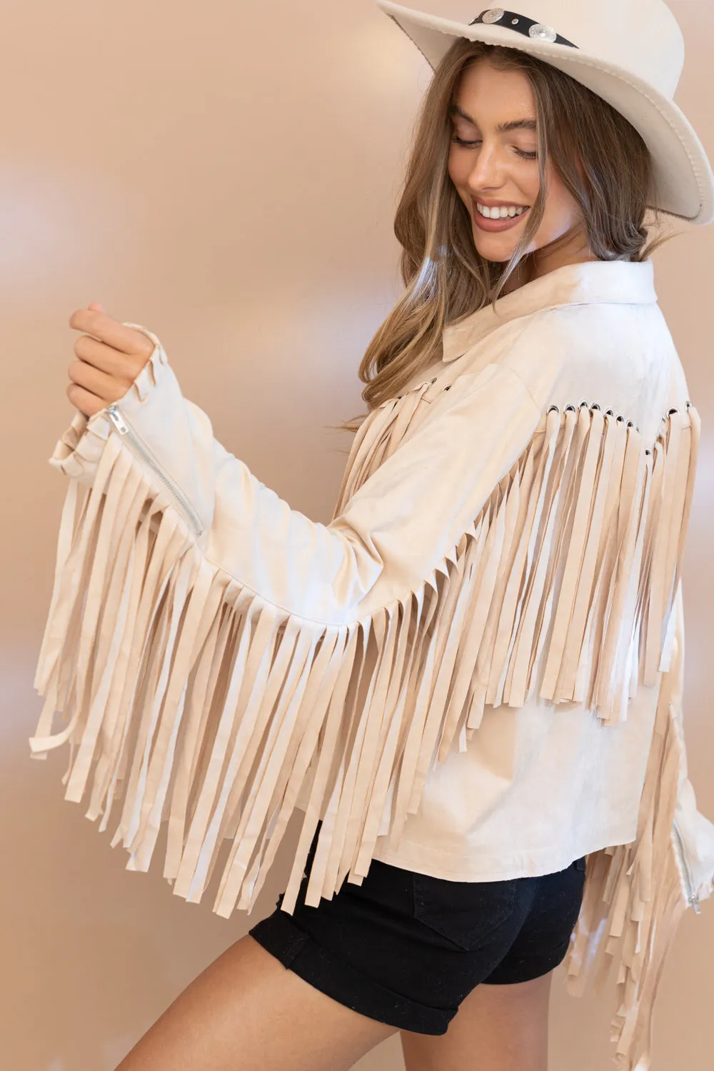 SUEDE EYELET FRINGE WESTERN JACKET