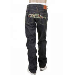 Super Exclusive Tiger Camo Plane Design Indigo Raw Denim Slim Cut Jeans