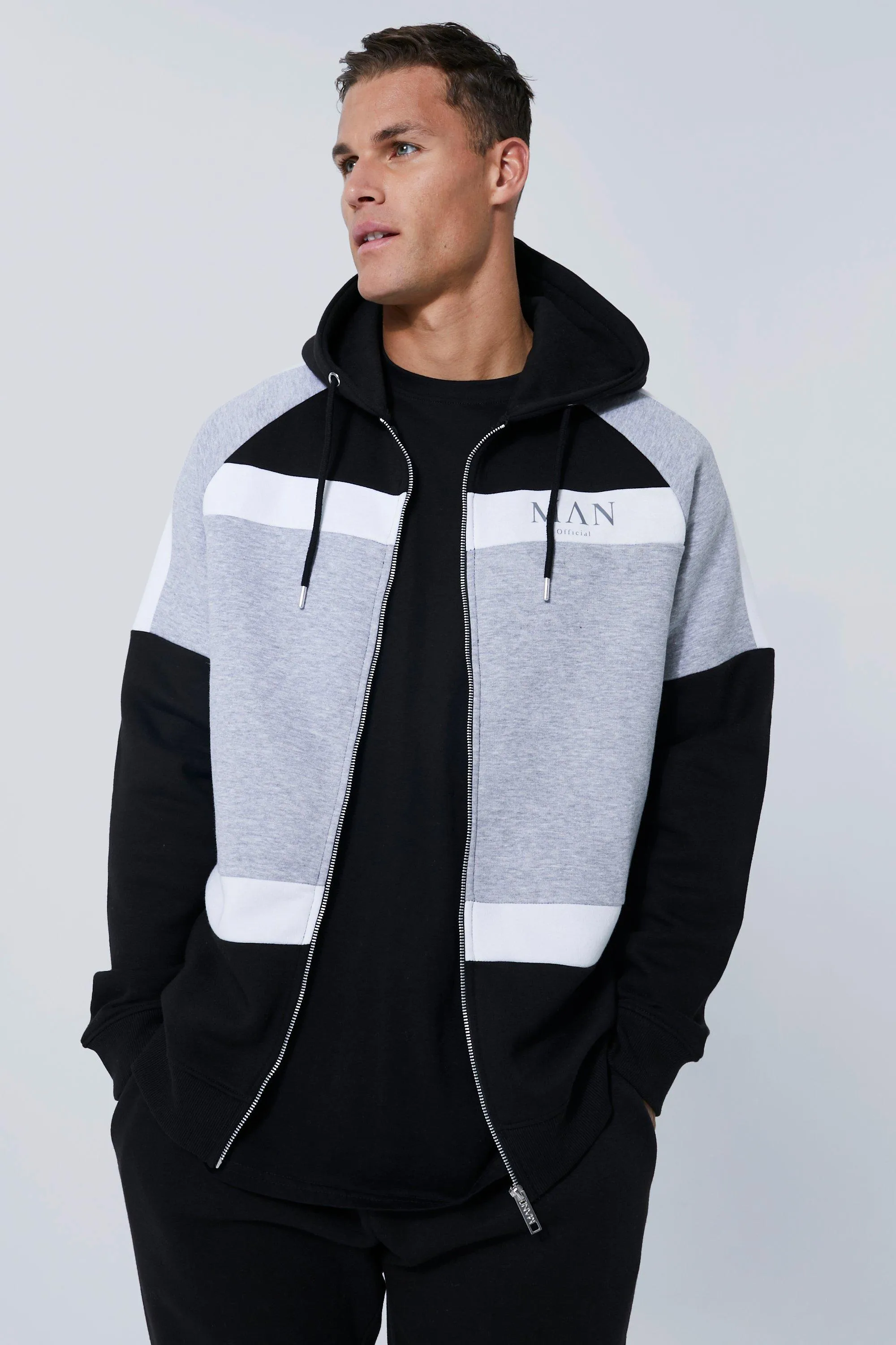 Tall Roman Man Colour Block Zip Through Hoodie