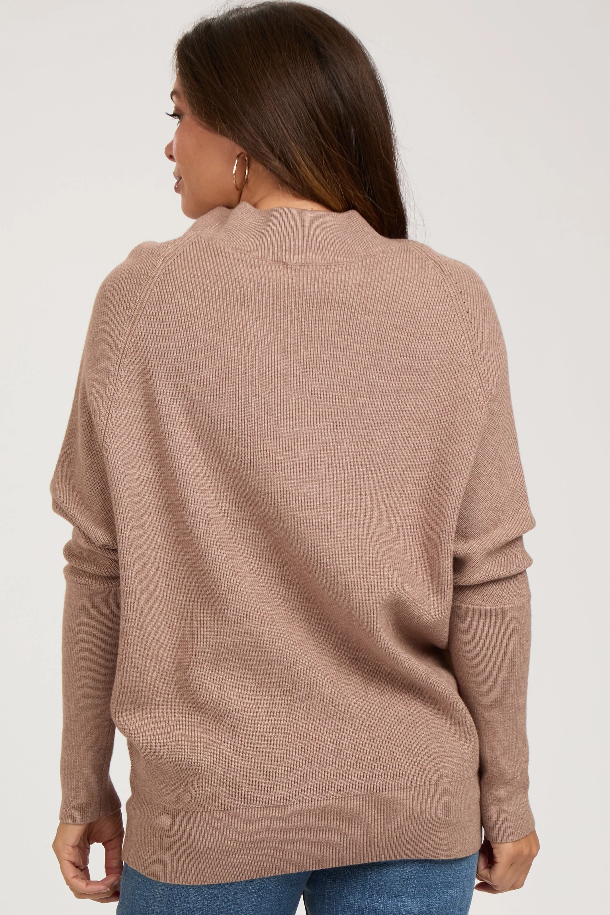 Taupe Funnel Neck Dolman Sleeve Maternity Sweater