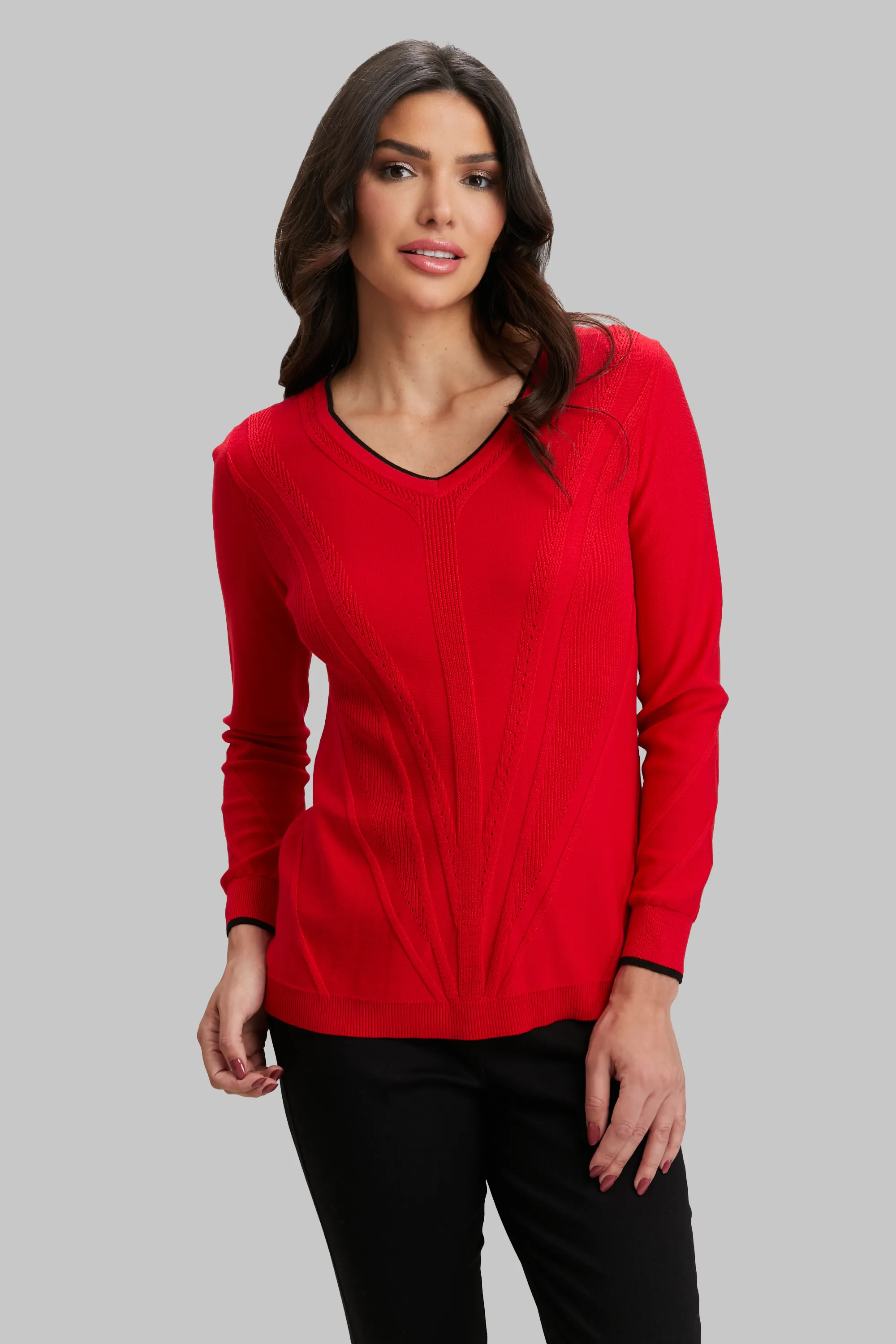 Texture Tipped V-Neck