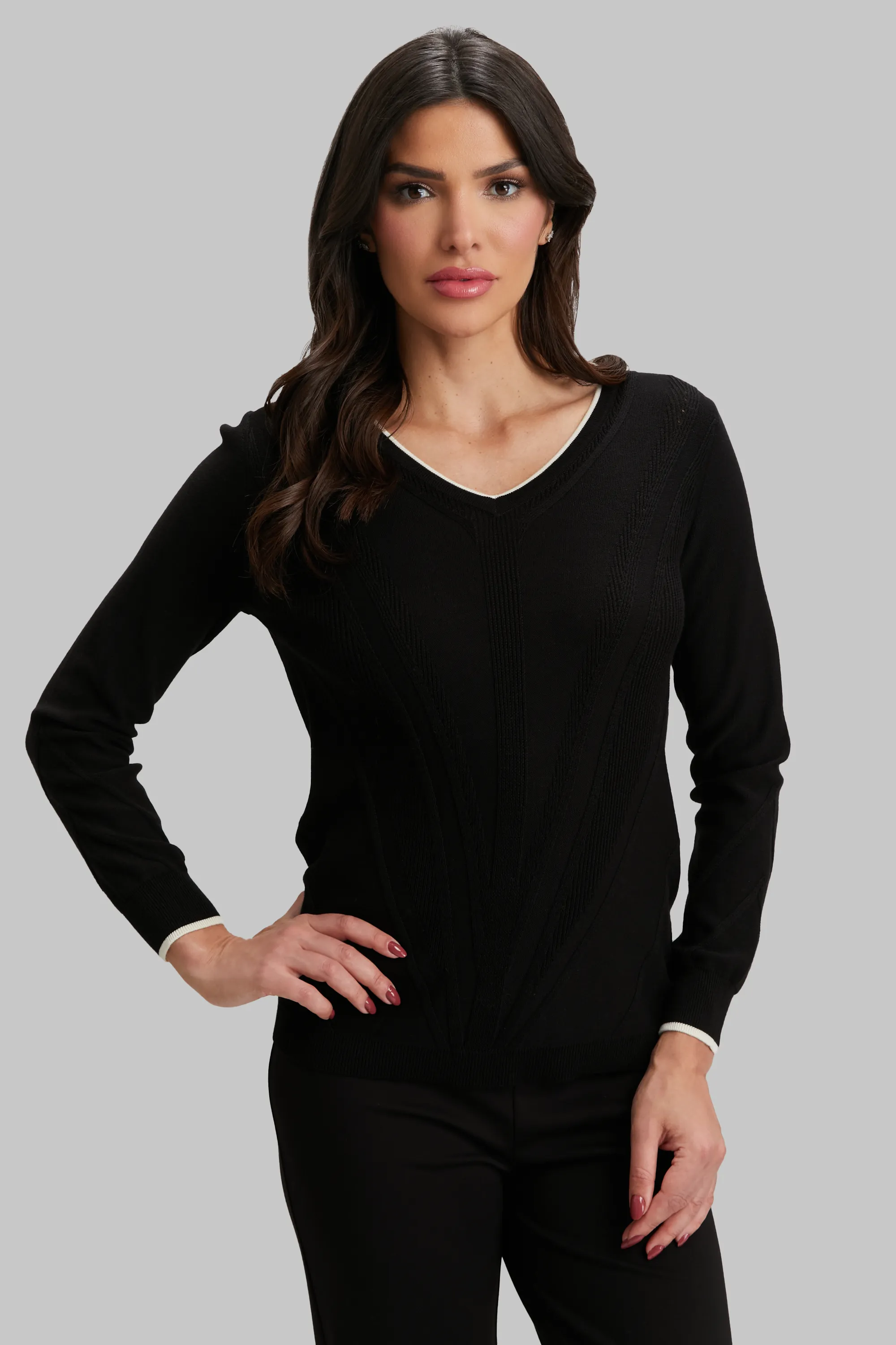 Texture Tipped V-Neck