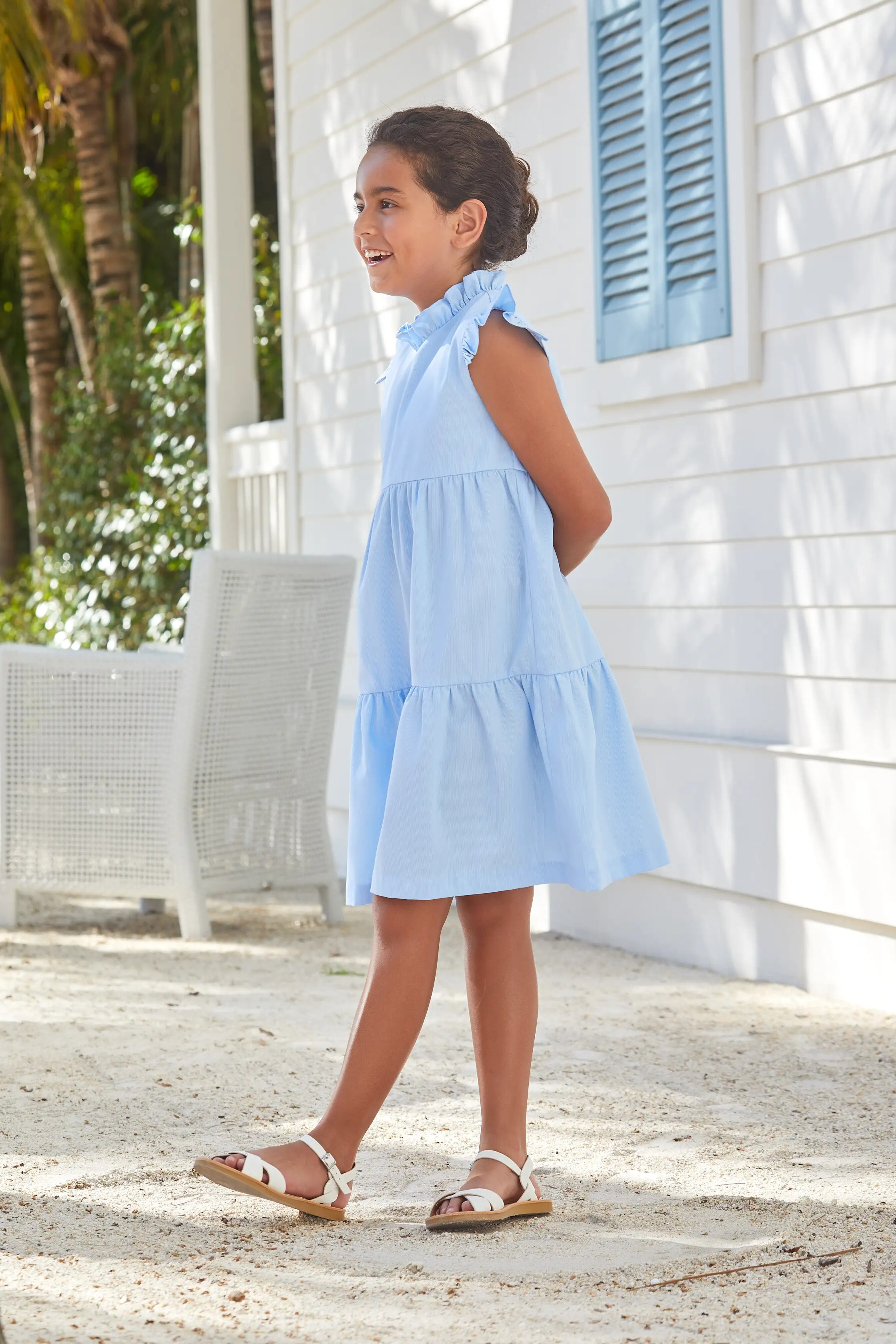 Tiered Charleston Dress - Light Blue Pique