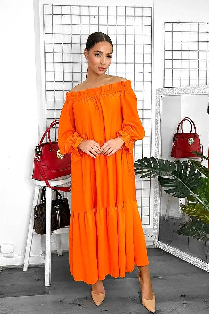 Tiered Off Shoulder Maxi Dress