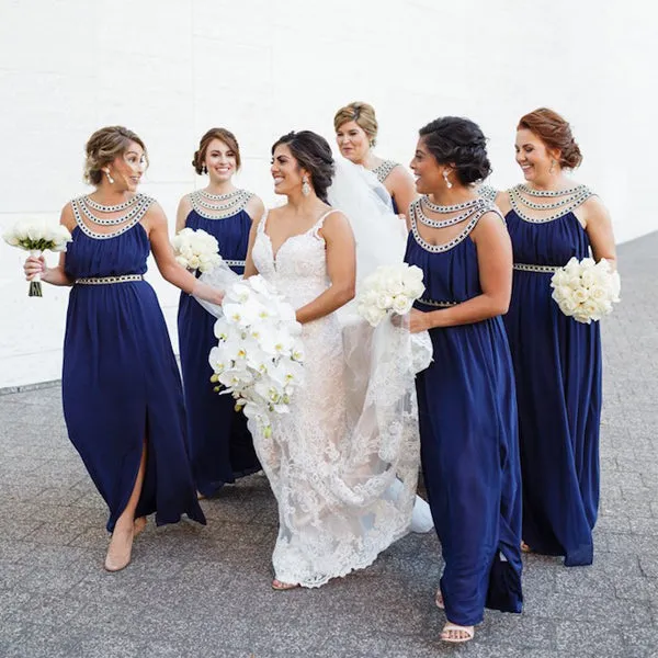 Unique Dark Royal Blue Split Sleeveless Long Bridesmaid Dresses,DB103