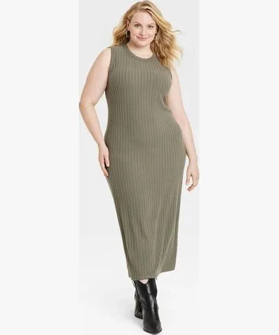 Universal Thread Women's Rib-Knit Midi Bodycon Dress - Universal Thread™ Olive Green