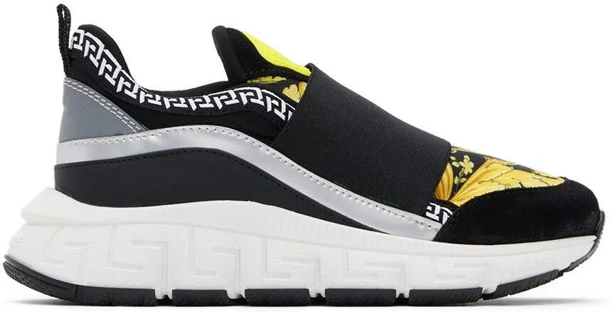 Versace Kids Black & Yellow Barocco Trigreca Sneakers