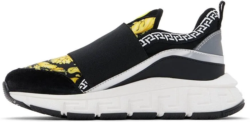 Versace Kids Black & Yellow Barocco Trigreca Sneakers