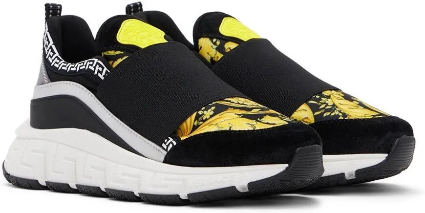 Versace Kids Black & Yellow Barocco Trigreca Sneakers