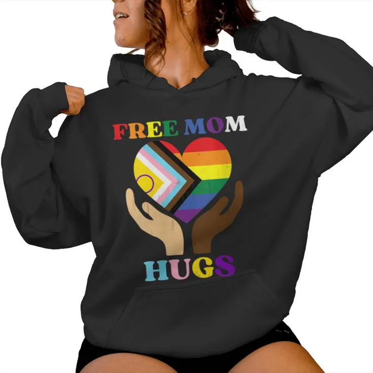 Vintage Retro Free Mom Hugs Supports Lgbtq Gay Pride Month Women Hoodie