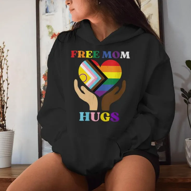 Vintage Retro Free Mom Hugs Supports Lgbtq Gay Pride Month Women Hoodie