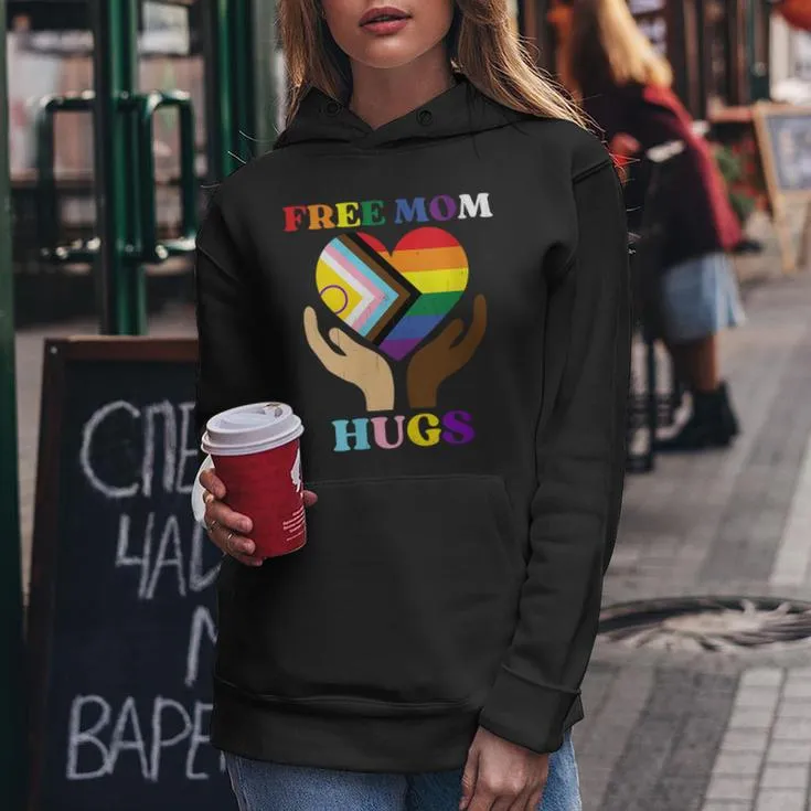 Vintage Retro Free Mom Hugs Supports Lgbtq Gay Pride Month Women Hoodie