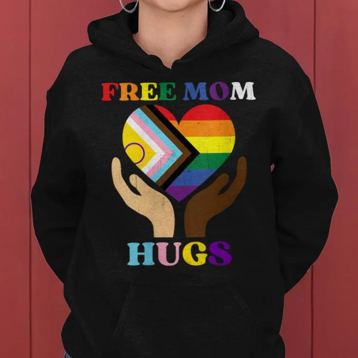 Vintage Retro Free Mom Hugs Supports Lgbtq Gay Pride Month Women Hoodie