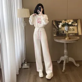 White high-end sports casual suit for women, autumn fashion, fashionable Internet celebrity street sweatshirt, trousers, slimmin