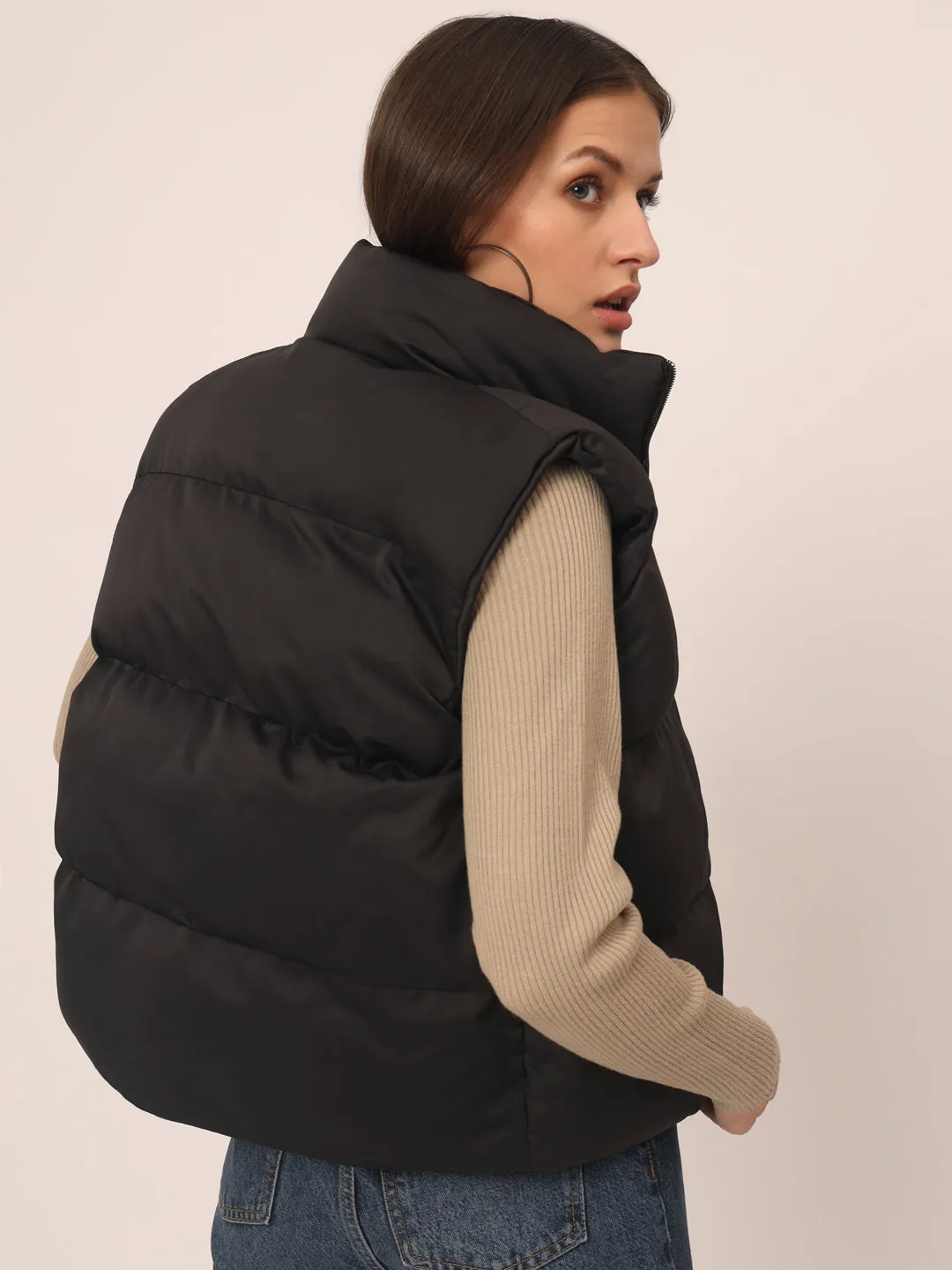 Women Puff Jacket-Black WITH POCKETS