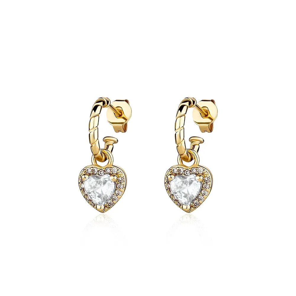 Women's Delicate Heart Shape Iced Out Cubic Zirconia Drop Earring