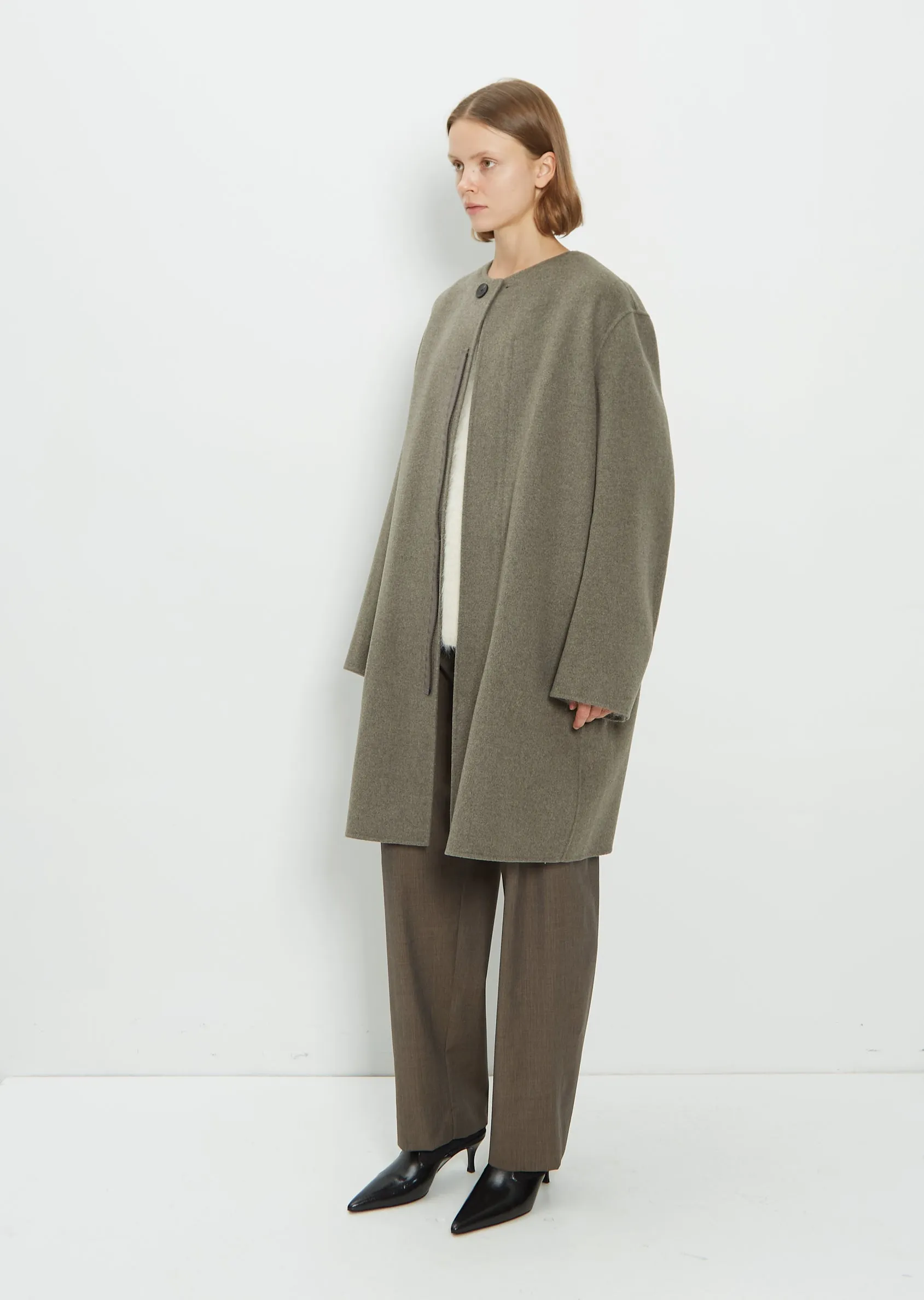 Wool Cashmere Cable Coat — Military Melange