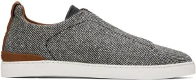 ZEGNA White & Navy Triple Stitch Sneakers