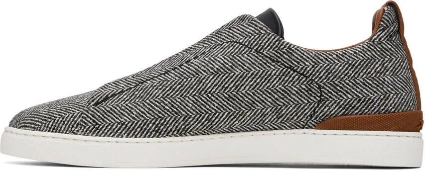 ZEGNA White & Navy Triple Stitch Sneakers