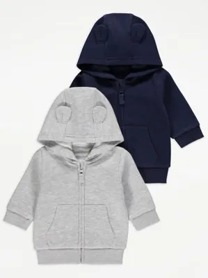 Zip Through Ear Hoodies 2 Pack | Baby | George at ASDA